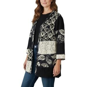 Ali Miles Embroidered Woven 3/4 Sleeve Sheer Button Shirt - M